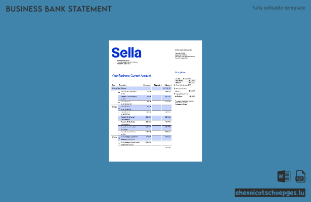 Sella Bank Geschäftskontoauszug (Beispiel: Word- und PDF-Datei)
